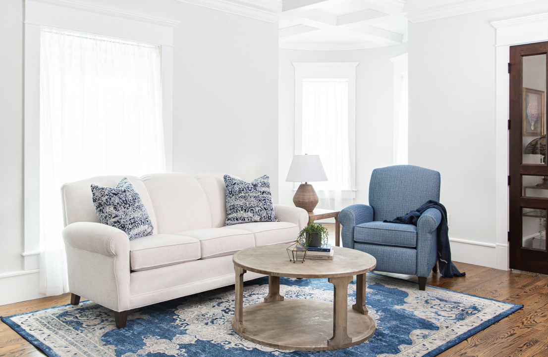 Blue Aesthetic Room with Apartment Sofa and Chair Smith Brothers 
